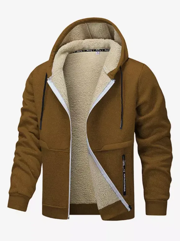 Men’s Hooded Fleece Jackets Long Sleeve Zip Closure Winter Coats