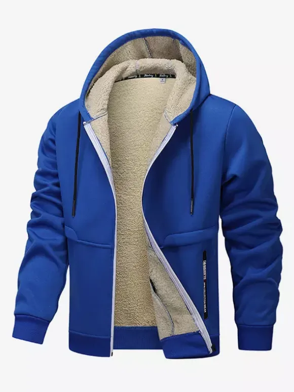 Men’s Hooded Fleece Jackets Long Sleeve Zip Closure Winter Coats