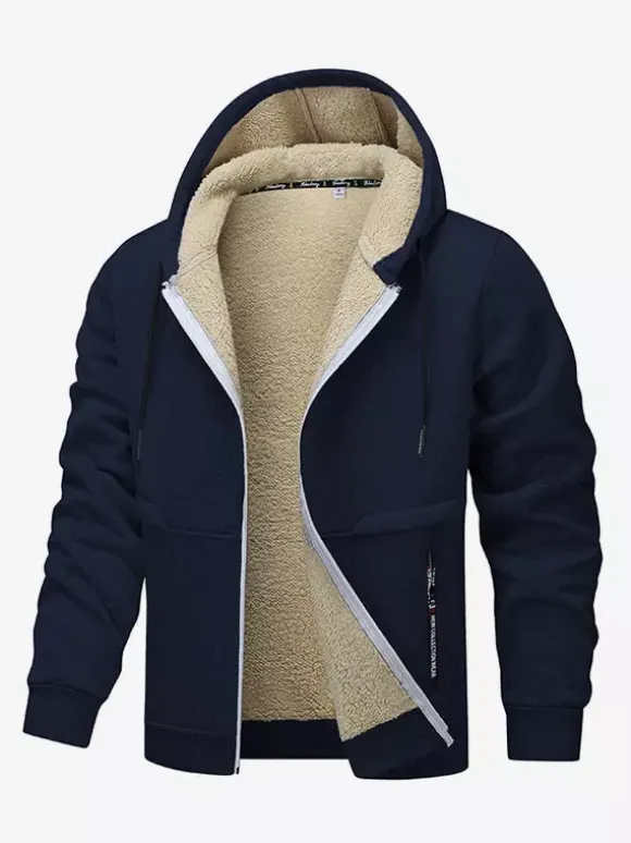 Men’s Hooded Fleece Jackets Long Sleeve Zip Closure Winter Coats