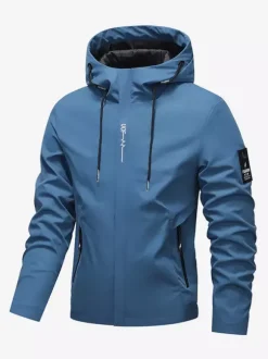 Men’s Hooded Jacket Long Sleeve Zip Closure Side Pockets Casual Coats