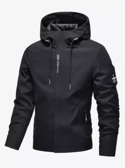 Men’s Hooded Jacket Long Sleeve Zip Closure Side Pockets Casual Coats