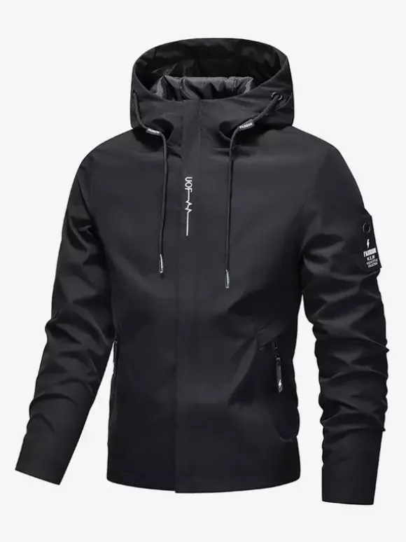 Men’s Hooded Jacket Long Sleeve Zip Closure Side Pockets Casual Coats