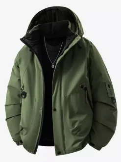 Men’s Hooded Jackets Long Sleeve Patchwork Winter Coats