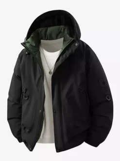 Men’s Hooded Jackets Long Sleeve Patchwork Winter Coats