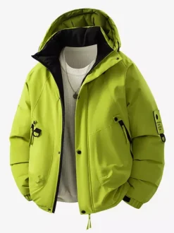 Men’s Hooded Jackets Long Sleeve Patchwork Winter Coats