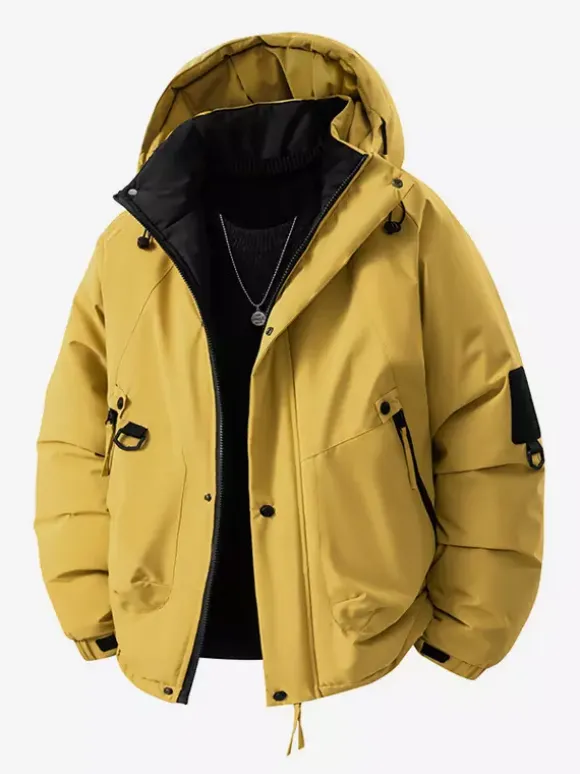 Men’s Hooded Jackets Long Sleeve Patchwork Winter Coats