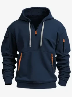 Men's Hoodie Zipper Multi-Pocket Pullover Men's Sports Casual Jacket