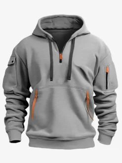 Men's Hoodie Zipper Multi-Pocket Pullover Men's Sports Casual Jacket