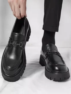 Mens Horsebit Loafers Slip-on Patent Anti-Slip Chunky Shoes
