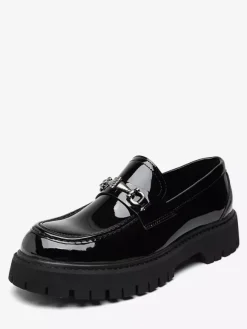 Mens Horsebit Loafers Slip-on Patent Anti-Slip Chunky Shoes