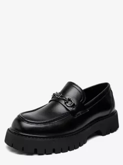 Mens Horsebit Loafers Slip-on Patent Anti-Slip Chunky Shoes