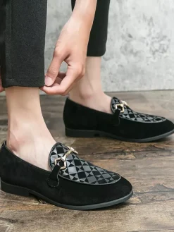 Mens Horsebit Loafers Slip-On Suede Leather Pointed Toe Shoes