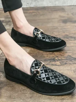 Mens Horsebit Loafers Slip-On Suede Leather Pointed Toe Shoes