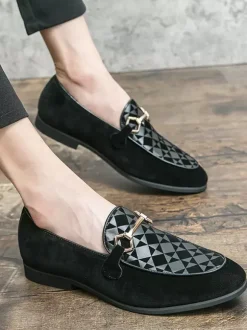 Mens Horsebit Loafers Slip-On Suede Leather Pointed Toe Shoes