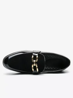 Mens Horsebit Loafers Suede Splice Leather Slip On Chain Buckle Penny Shoes Pointed Toe Low Heels Prom Shoes