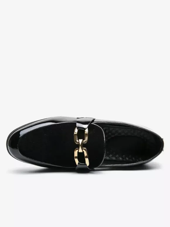 Mens Horsebit Loafers Suede Splice Leather Slip On Chain Buckle Penny Shoes Pointed Toe Low Heels Prom Shoes
