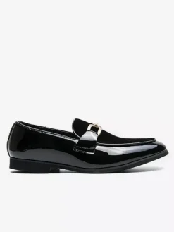 Mens Horsebit Loafers Suede Splice Leather Slip On Chain Buckle Penny Shoes Pointed Toe Low Heels Prom Shoes