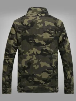 Mens Jacket Camouflage Buttons Polyester Stylish