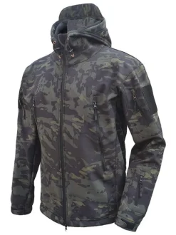 Mens Jacket Hooded Zipper Polyester Fashionable Black Jacket