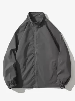 Men's Jacket Loose Solid Color Windbreaker Retro Simple Workwear Jacket