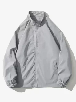 Men's Jacket Loose Solid Color Windbreaker Retro Simple Workwear Jacket