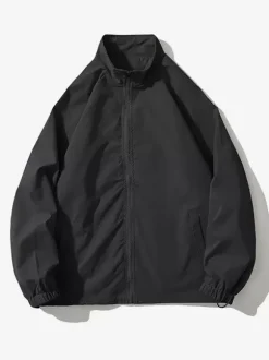 Men's Jacket Loose Solid Color Windbreaker Retro Simple Workwear Jacket