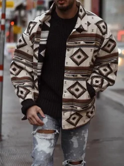 Men's Jackets & Coats Men's Coats Turndown Collar Chic ecru white Modern