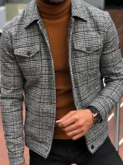 Men's Jackets & Coats Mens Jacket Men's Jackets Casual Plaid Grey Smart