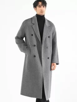 Men's Jackets Coats Winter Turn Down Collar Lapel Black Longline Woolen Coat