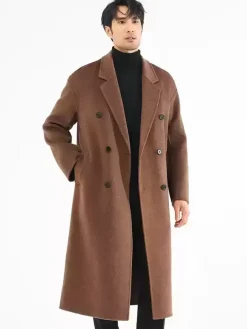 Men's Jackets Coats Winter Turn Down Collar Lapel Black Longline Woolen Coat