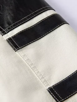 Men's Jackets Color Block Zip Details Faux Leather Moto Jackets