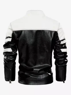 Men's Jackets Color Block Zip Details Faux Leather Moto Jackets