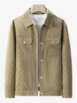 Men’s Jackets Suede Checkerboard Pattern Long Sleeve Winter Coats