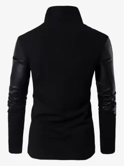 Men's Jacket with Zipper Vintage Stand Collar Asymmetrical Long Sleeve Coat