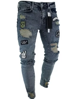 Men's Jeans Jeans For Men Chic Distressed Antique Design Skinny Light Sky Blue Deep Blue