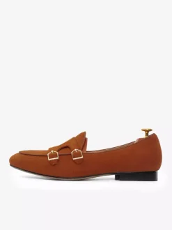 Mens Khaki Suede Monk Strap Loafers Prom Party Wedding Shoes