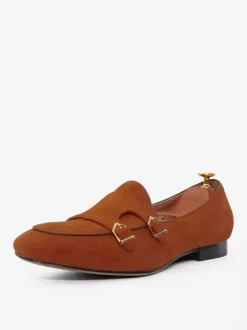 Mens Khaki Suede Monk Strap Loafers Prom Party Wedding Shoes