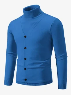 Men's Knitted Sweater Coat High Collar Button Plus Size Pullover
