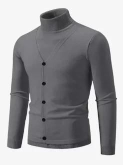 Men's Knitted Sweater Coat High Collar Button Plus Size Pullover