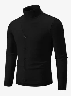 Men's Knitted Sweater Coat High Collar Button Plus Size Pullover