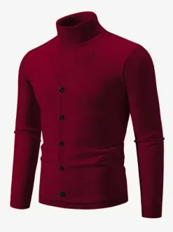 Men's Knitted Sweater Coat High Collar Button Plus Size Pullover