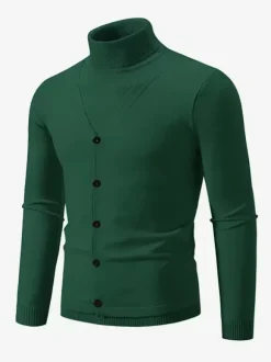 Men's Knitted Sweater Coat High Collar Button Plus Size Pullover