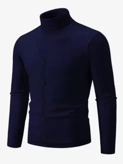 Men's Knitted Sweater Coat High Collar Button Plus Size Pullover