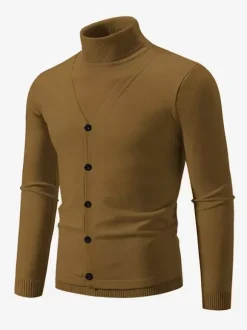 Men's Knitted Sweater Coat High Collar Button Plus Size Pullover