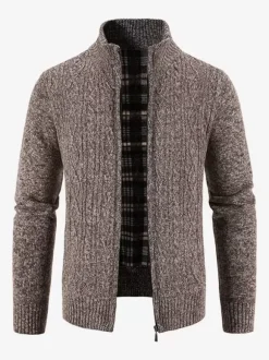 Men's Knitted Sweater High Collar Long Sleeve Cardigan Coat