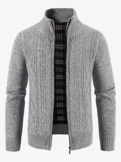 Men's Knitted Sweater High Collar Long Sleeve Cardigan Coat