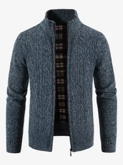 Men's Knitted Sweater High Collar Long Sleeve Cardigan Coat