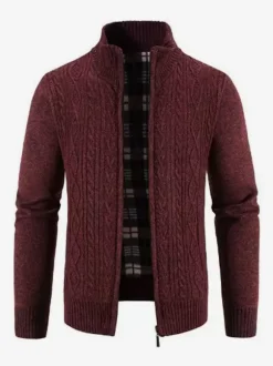 Men's Knitted Sweater High Collar Long Sleeve Cardigan Coat
