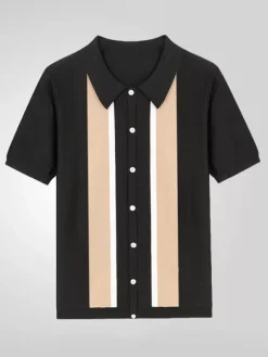 Men’s Lapel T-Shirt Single Breasted Knitted Short Sleeved Polo Shirt