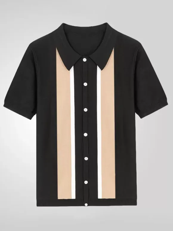 Men’s Lapel T-Shirt Single Breasted Knitted Short Sleeved Polo Shirt